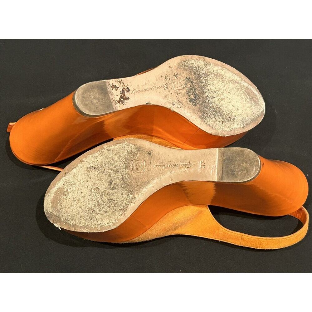 Gianvito Rossi Women's Orange Platform Peep-Toe Wedges size 37 - Picture 5 of 8